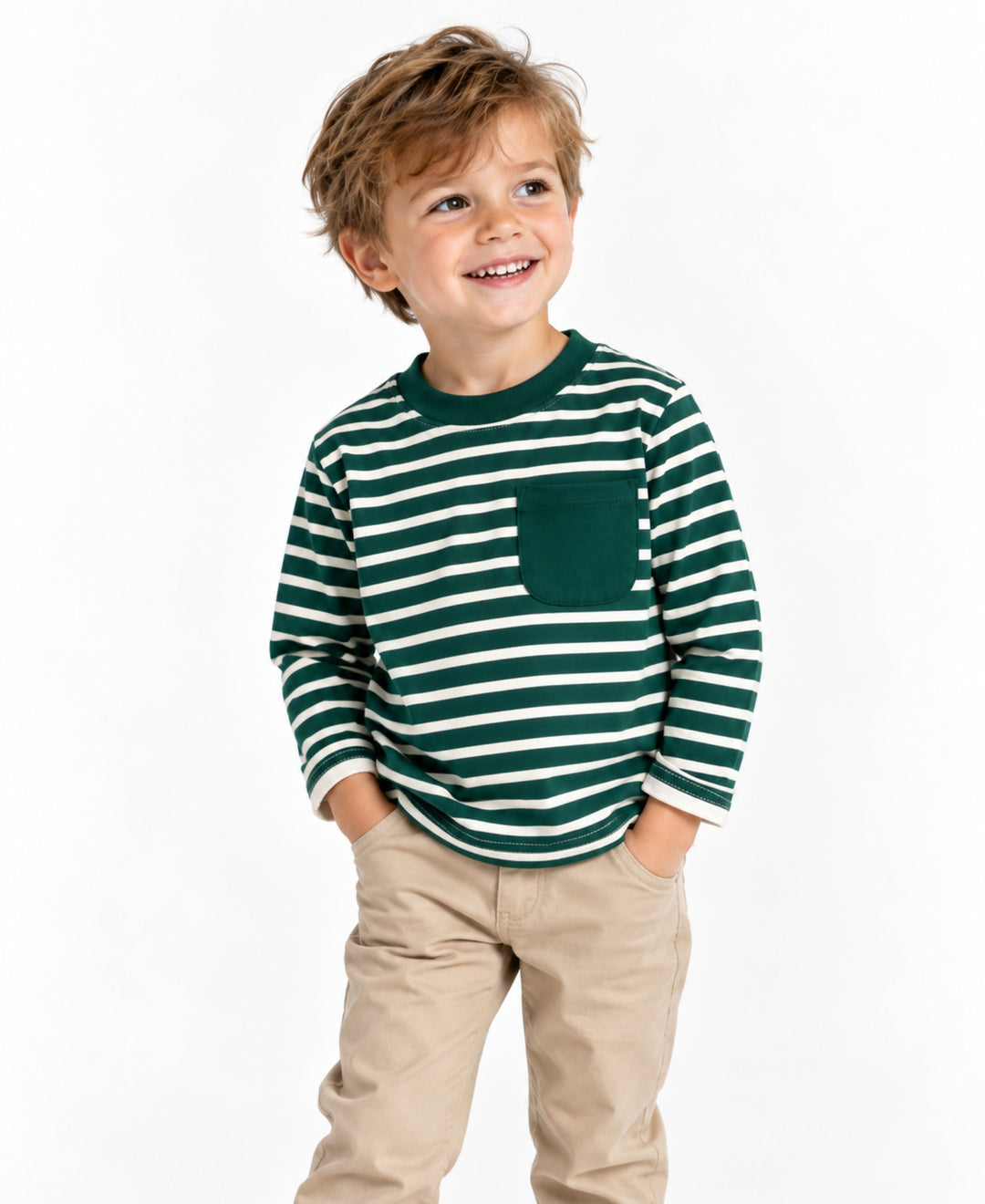 T-shirt enfant rayé manches longues poche poitrine col rond