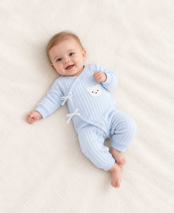 Pyjama bébé côtelé manches longues fermeture croisée motif ourson