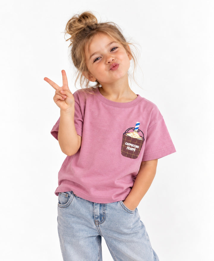 T-shirt enfant imprimé café pain frites manches courtes col rond
