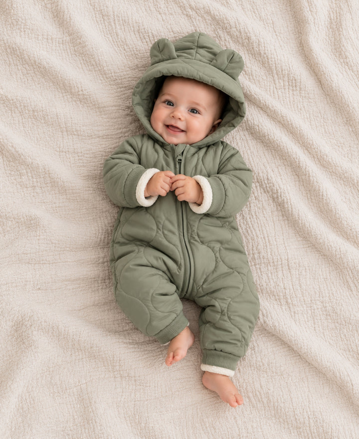 Grenouillère bébé ours à capuche oreilles matelassée zippée