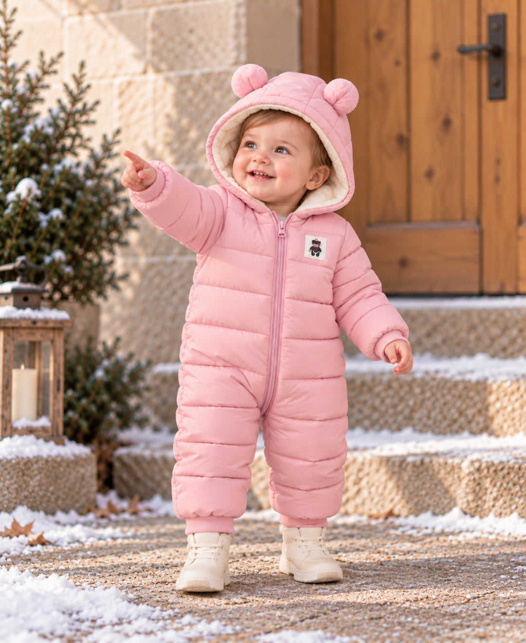 Combinaison bébé matelassée à capuche oreilles ours zippée