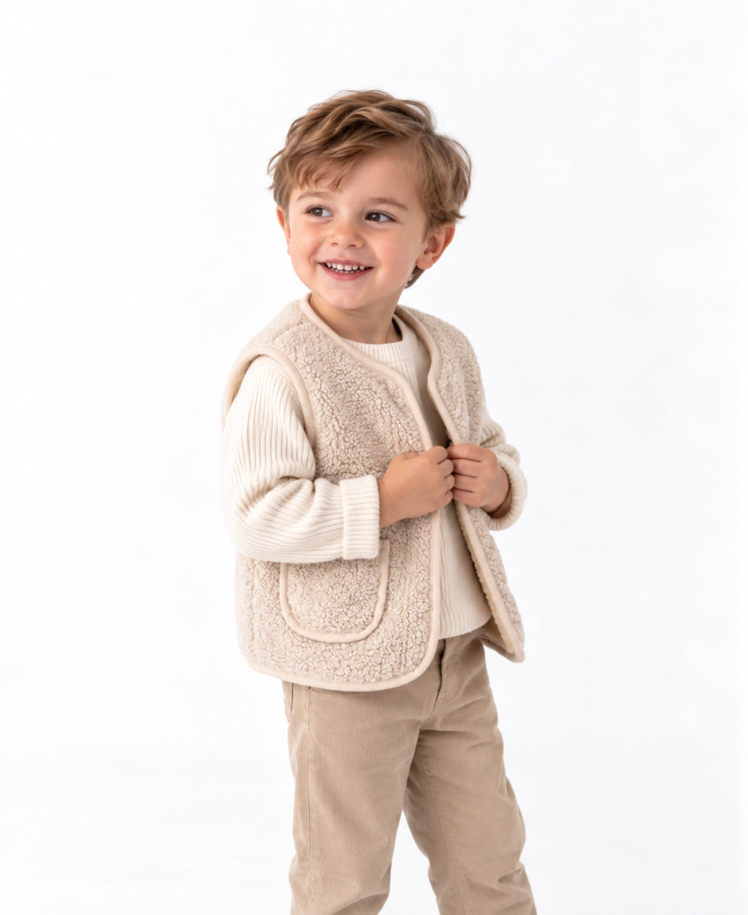 Gilet enfant effet mouton sans manches doublé chaud à poches