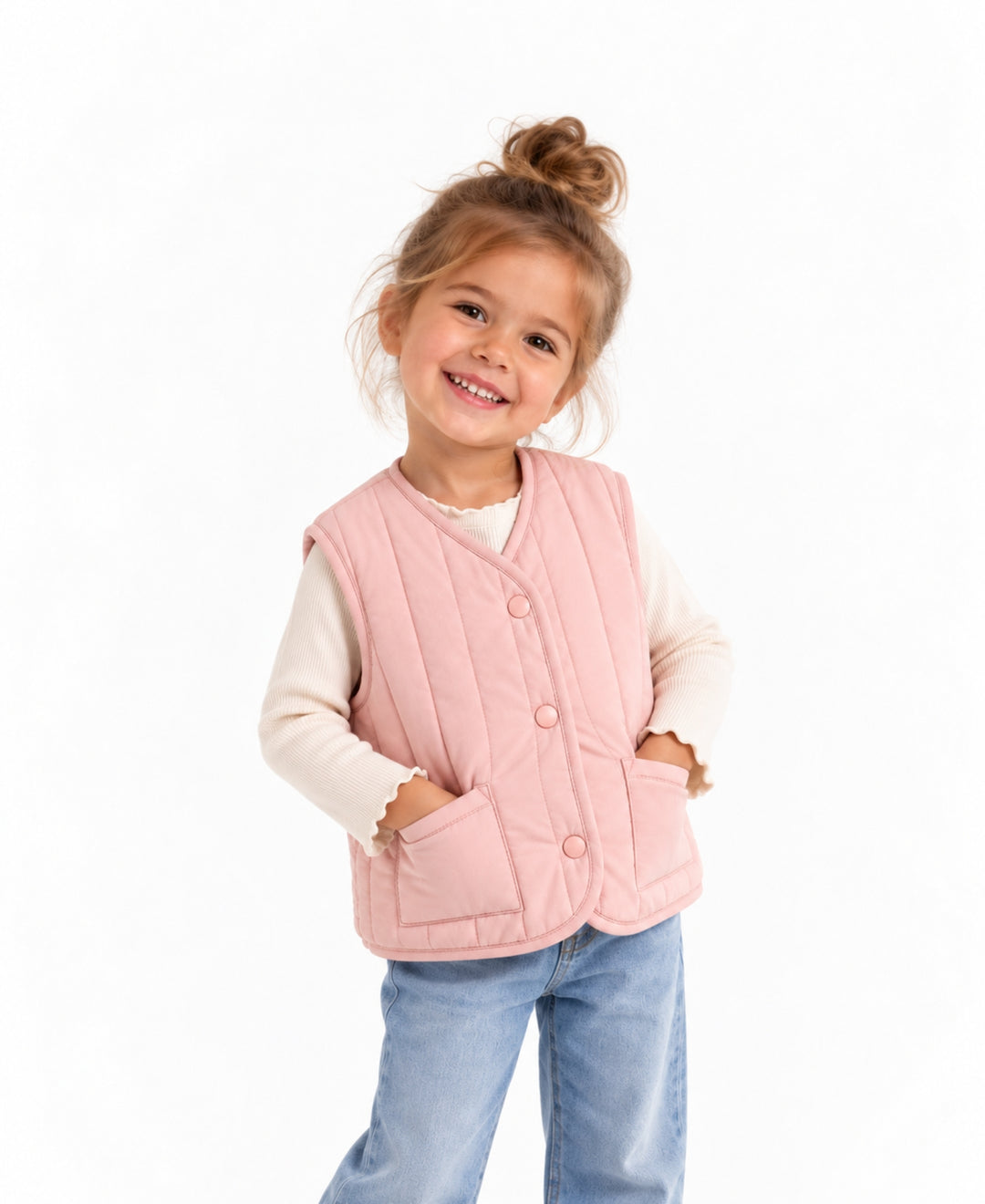 Gilet bébé enfant réversible matelassé et effet laine à boutons