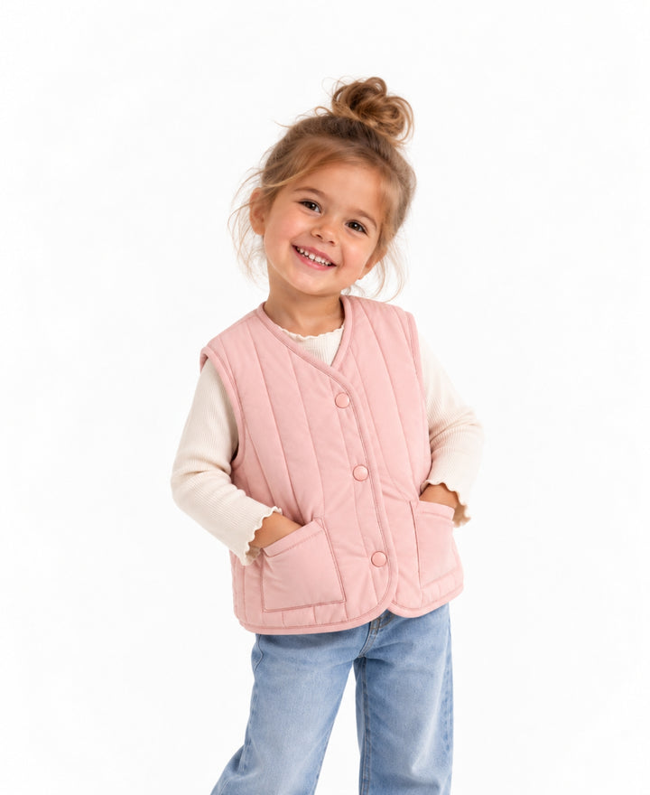 Gilet bébé enfant réversible matelassé et effet laine à boutons