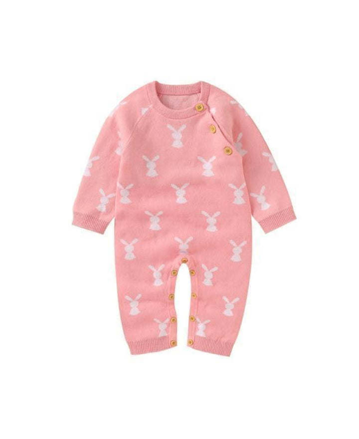 Grenouillère bébé tricotée motif lapin à manches longues
