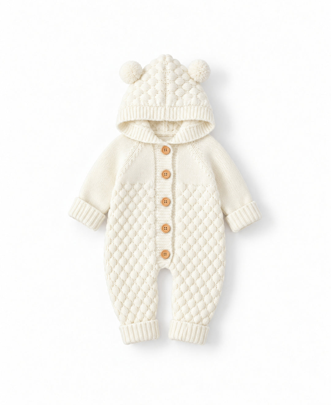 Combinaison bébé tricotée ours à capuche boutonnée