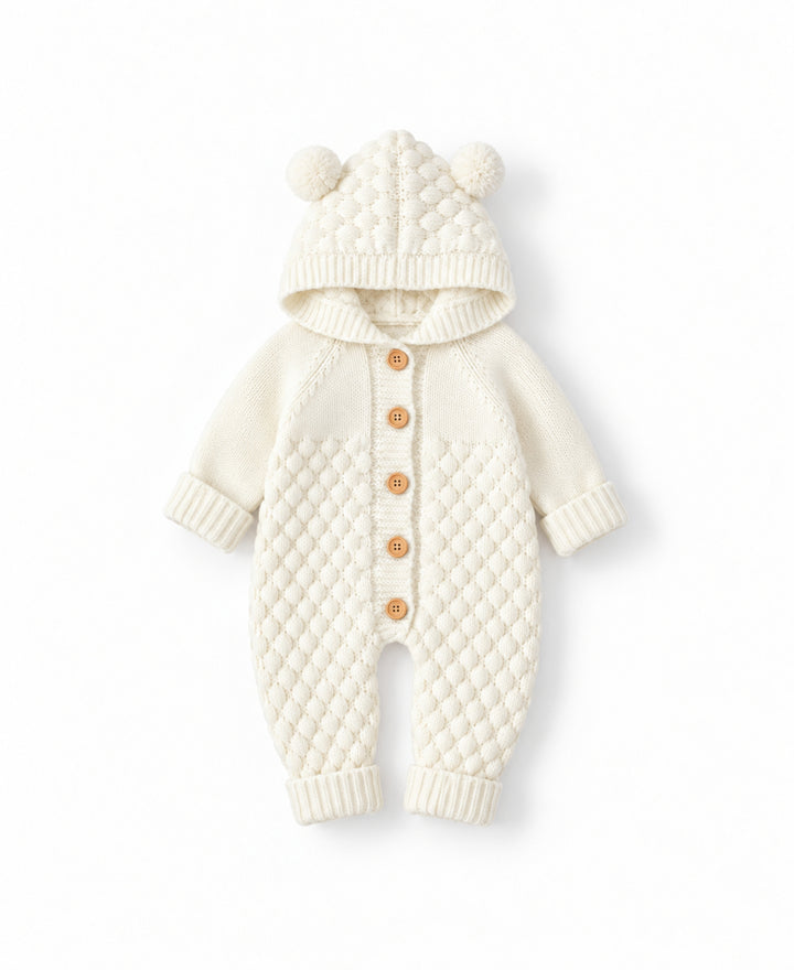 Combinaison bébé tricotée ours à capuche boutonnée