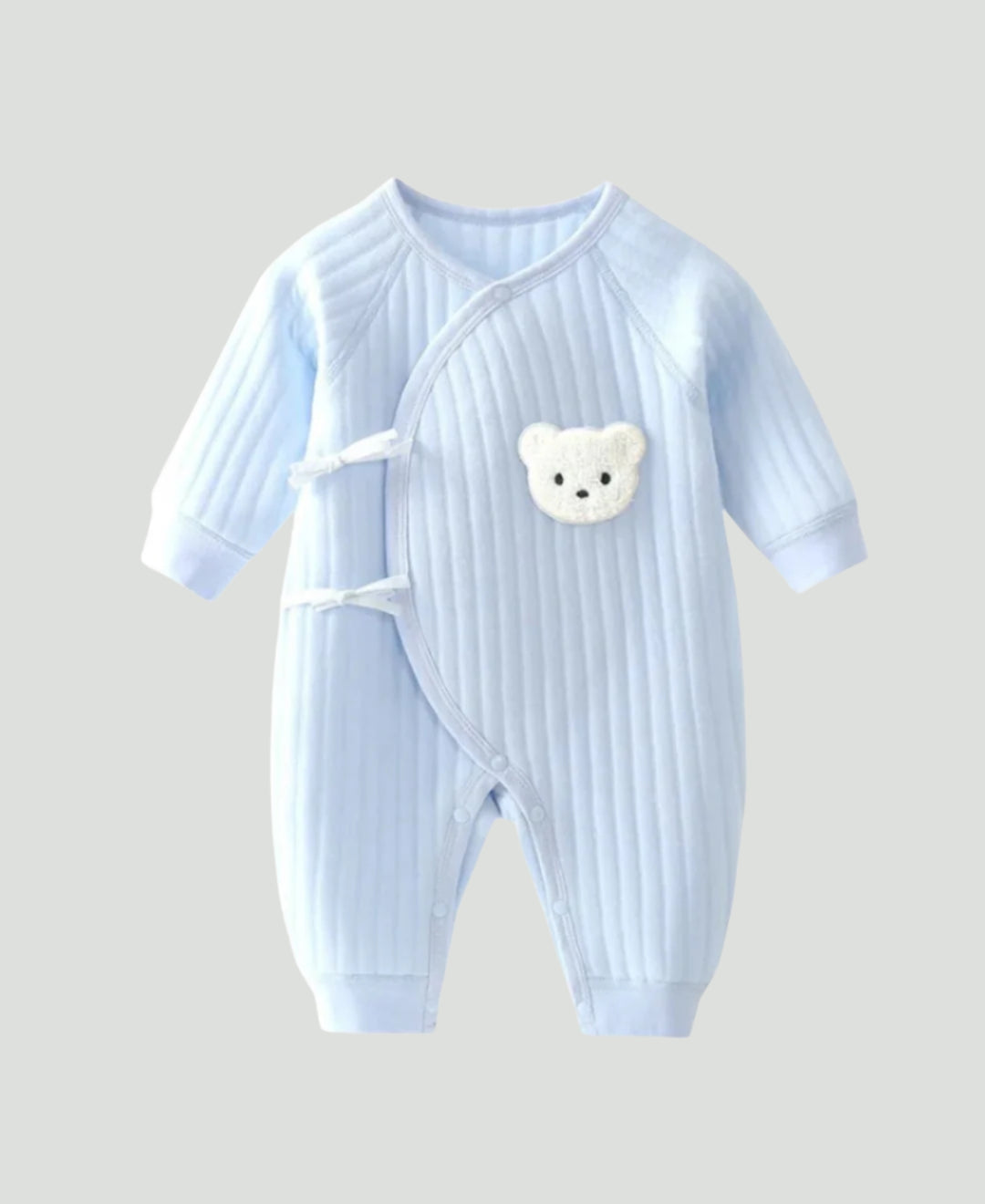 Pyjama bébé côtelé manches longues fermeture croisée motif ourson
