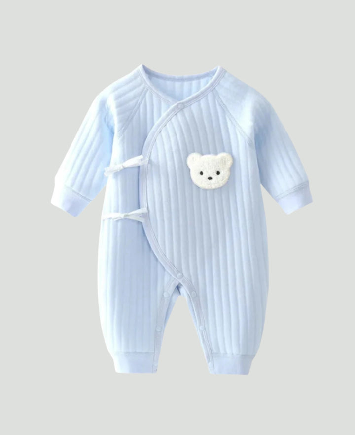 Pyjama bébé côtelé manches longues fermeture croisée motif ourson