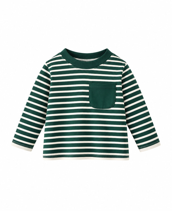 T-shirt enfant rayé manches longues poche poitrine col rond