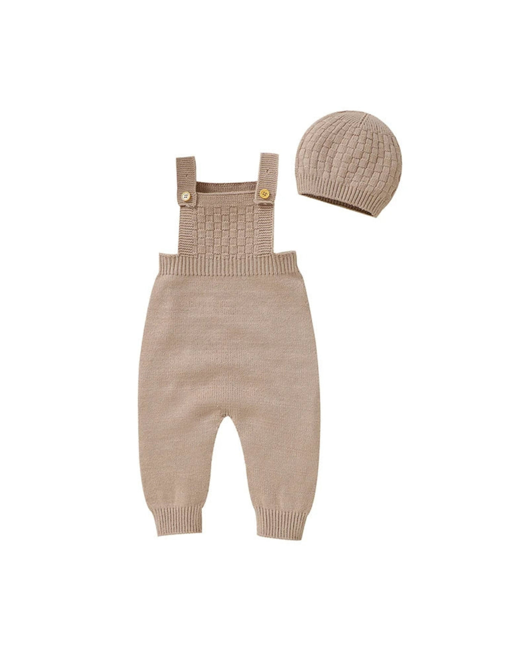Ensemble bébé salopette en maille avec bonnet tricoté