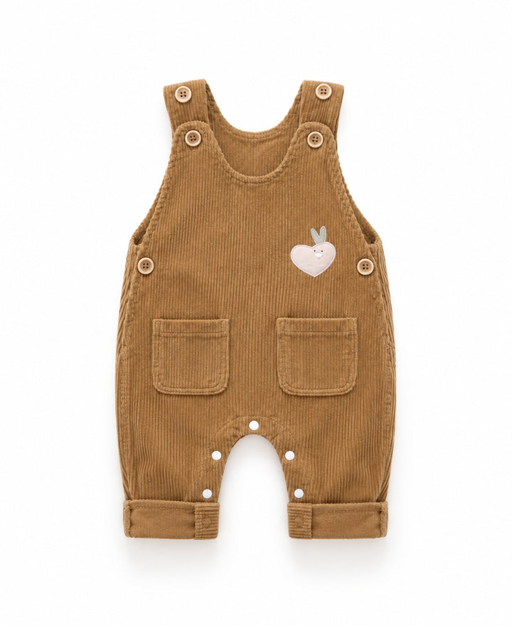 Salopette bébé en velours côtelé à poches motif cœur