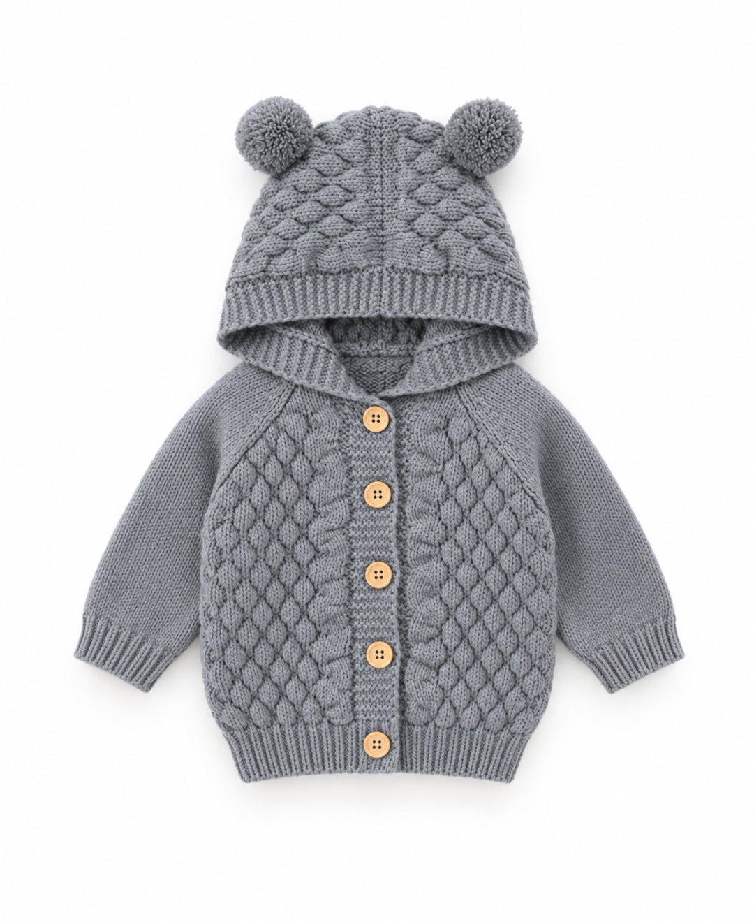 Gilet bébé tricoté à capuche avec oreilles d'ourson et boutons
