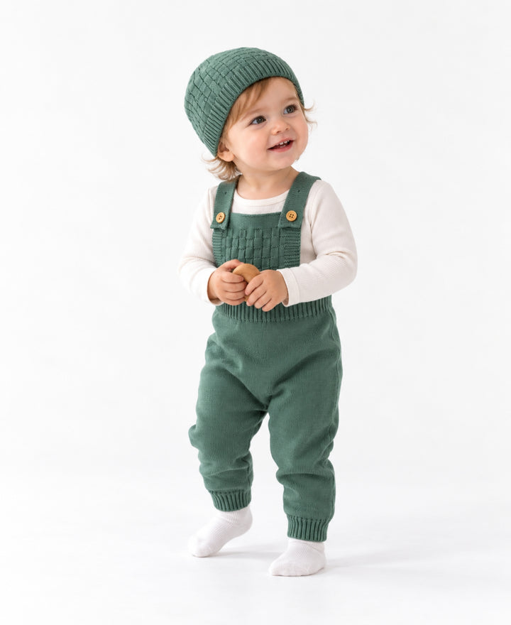 Ensemble bébé salopette en maille avec bonnet tricoté