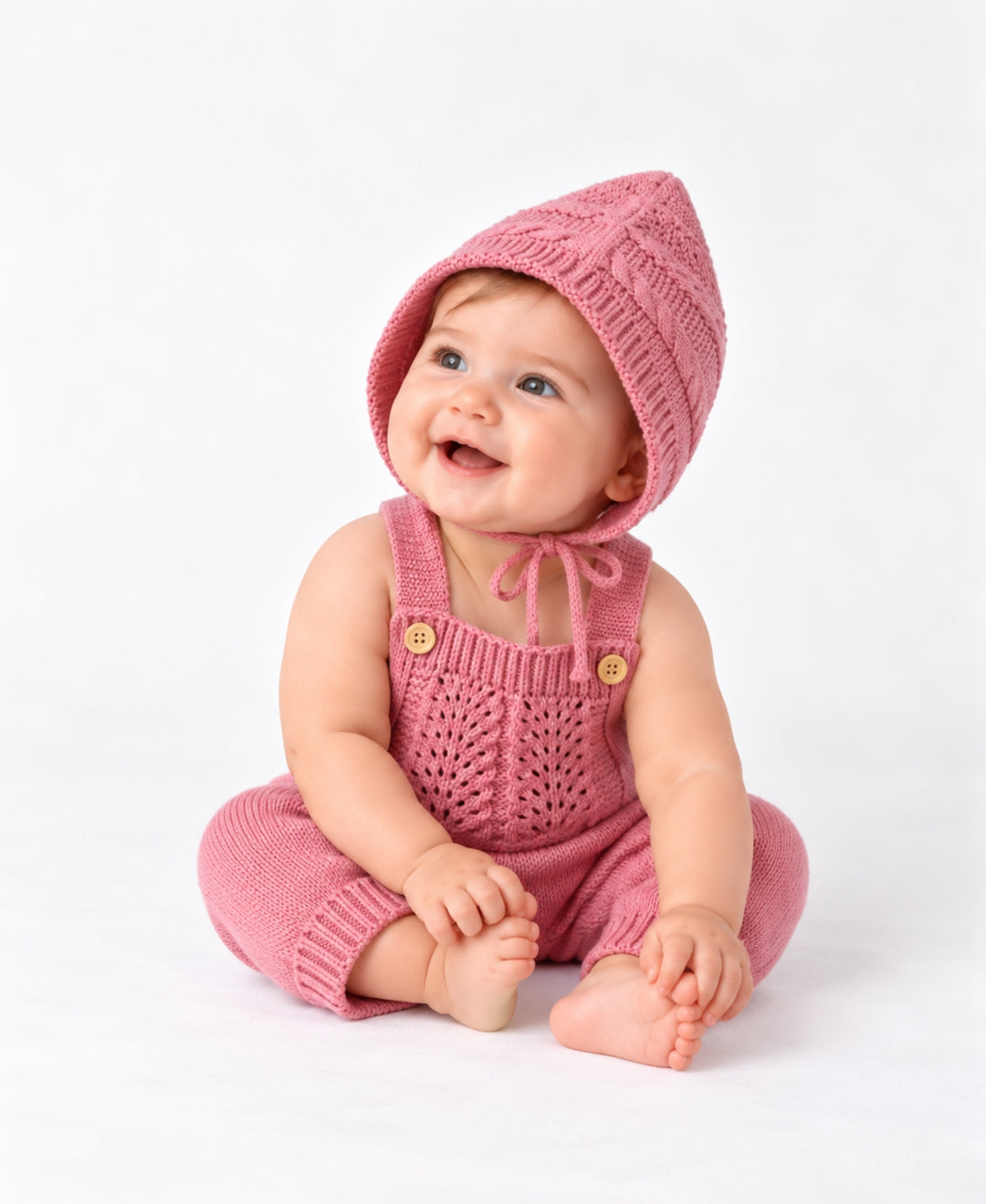 Salopette bébé tricotée avec bonnet assorti