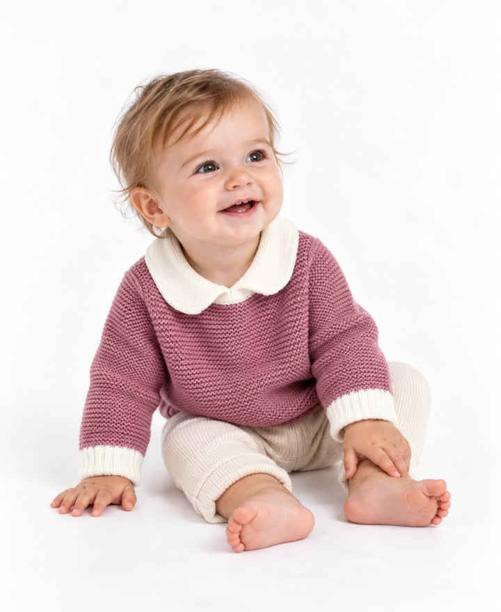 Pull enfant tricot col Claudine manches longues maille texturée