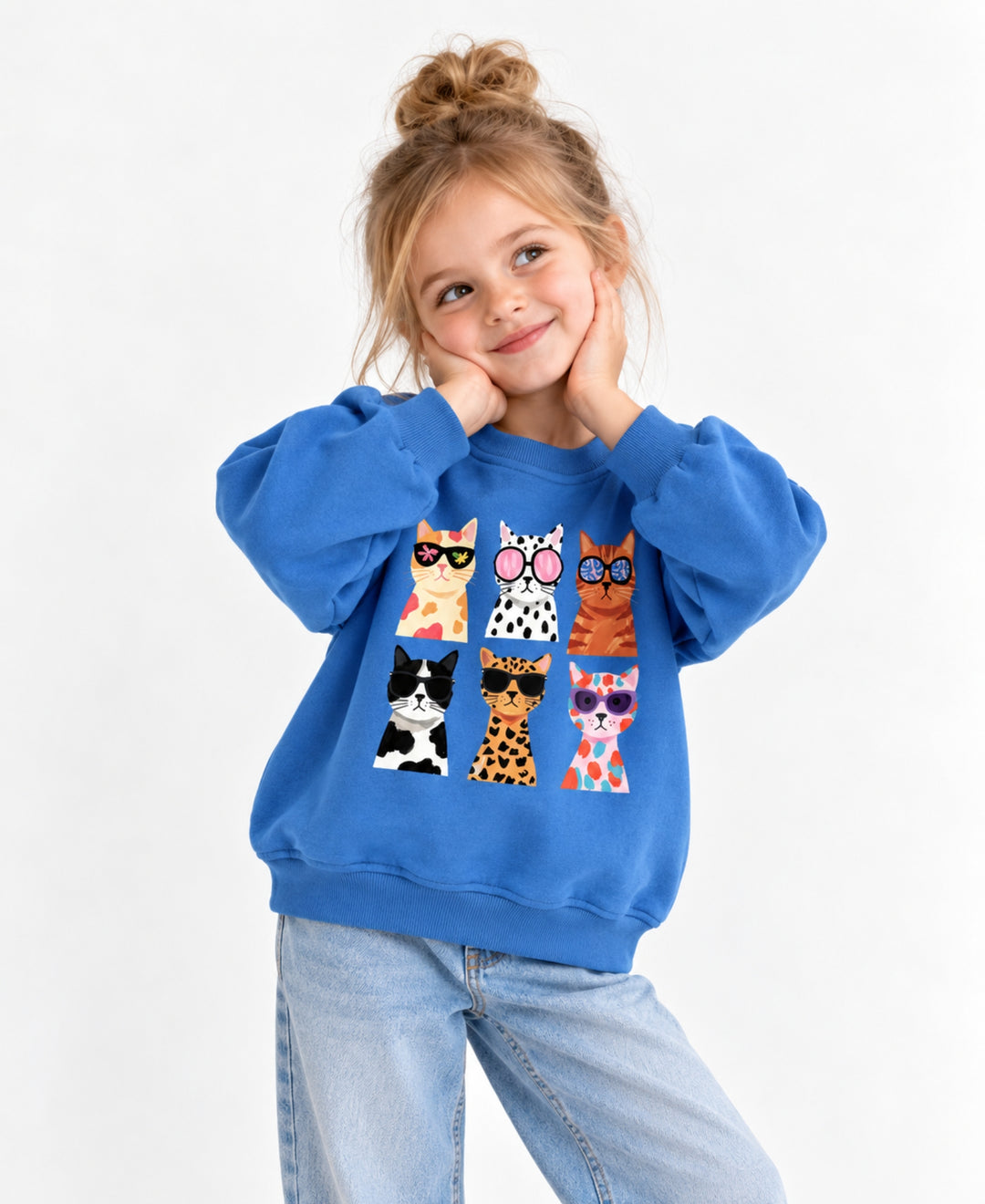 Sweatshirt fille imprimé chats colorés manches longues