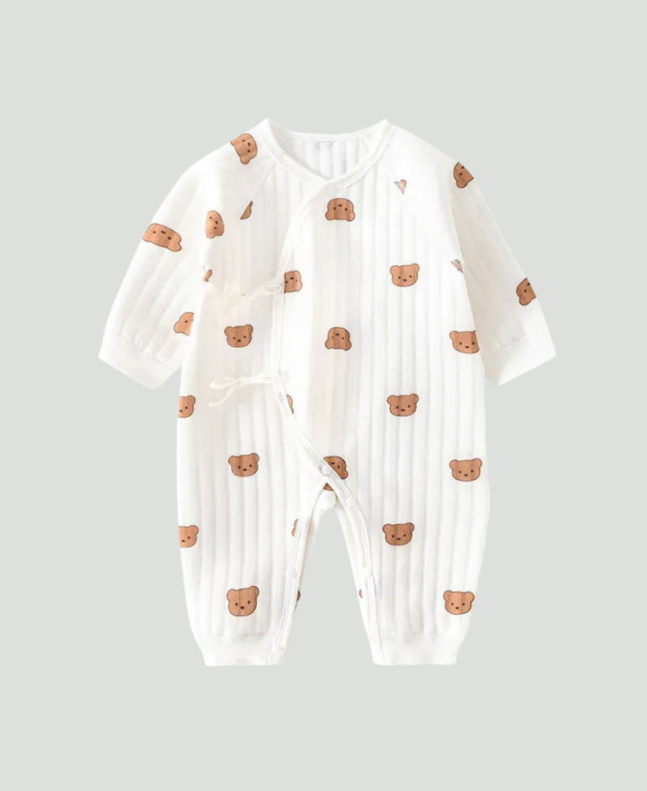 Pyjama bébé côtelé manches longues fermeture croisée motif ourson
