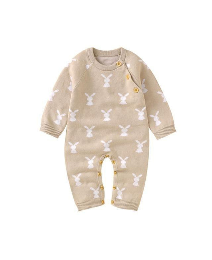 Grenouillère bébé tricotée motif lapin à manches longues