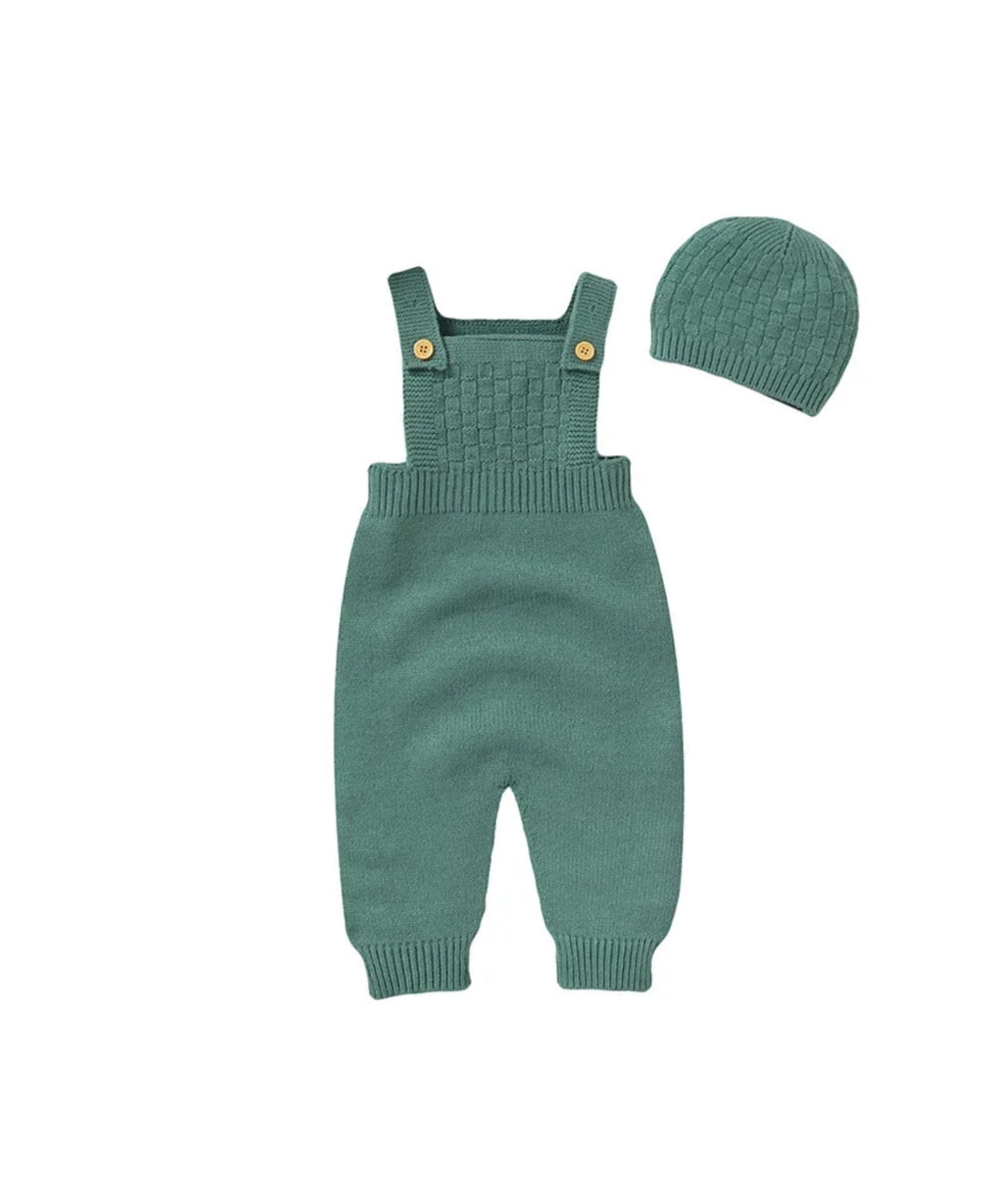 Ensemble bébé salopette en maille avec bonnet tricoté