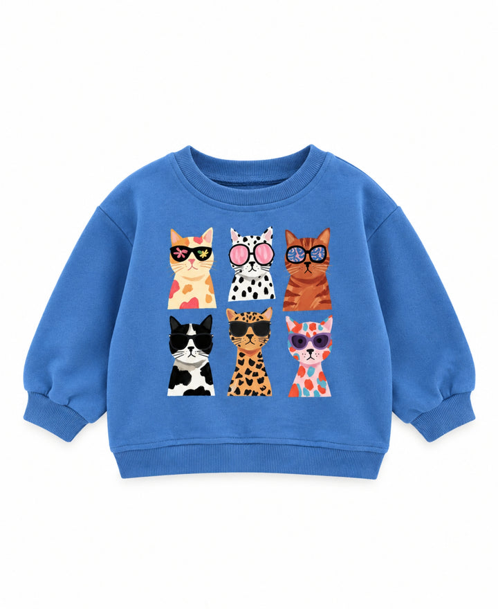 Sweatshirt fille imprimé chats colorés manches longues