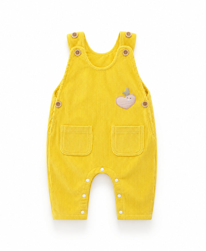 Salopette bébé en velours côtelé à poches motif cœur