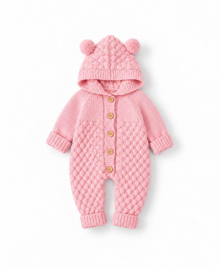 Combinaison bébé tricotée ours à capuche boutonnée
