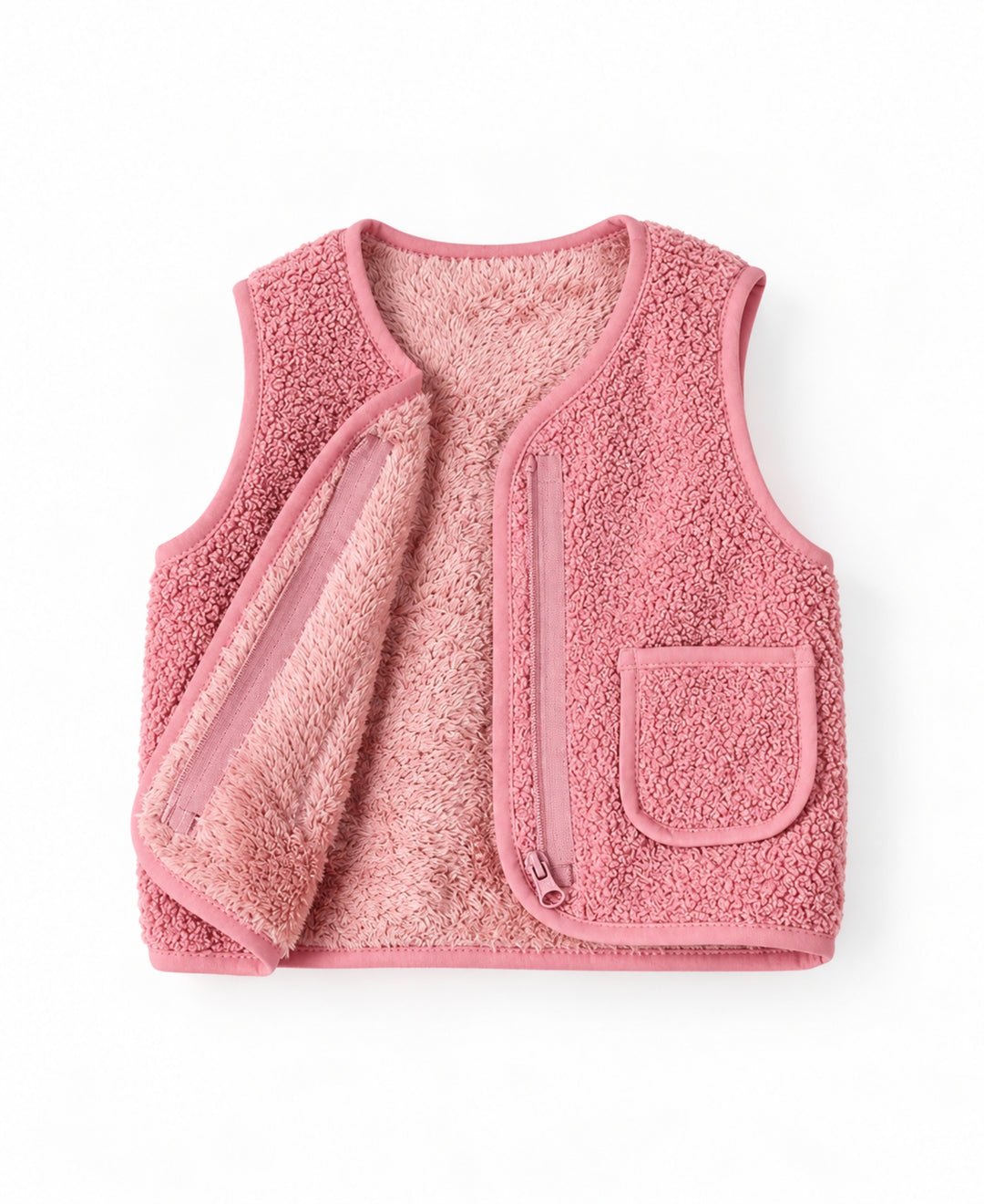 Gilet enfant effet mouton sans manches doublé chaud à poches