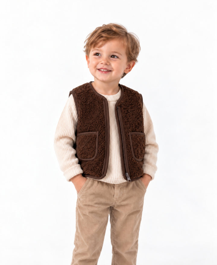 Gilet enfant effet mouton sans manches doublé chaud à poches