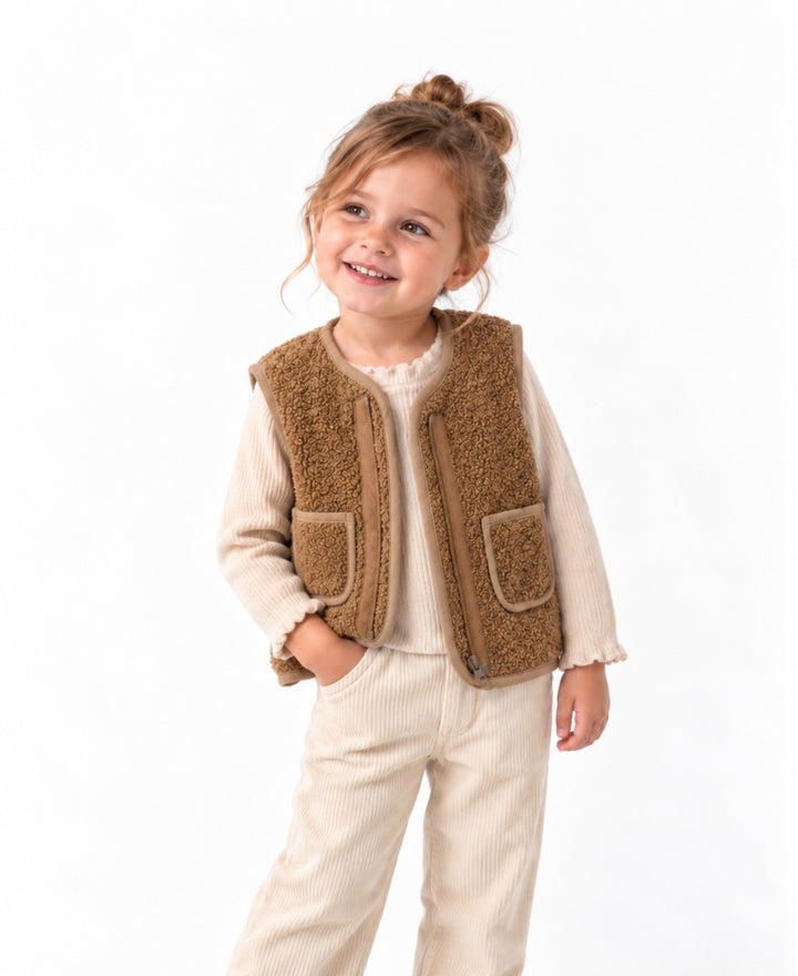 Gilet enfant effet mouton sans manches doublé chaud à poches
