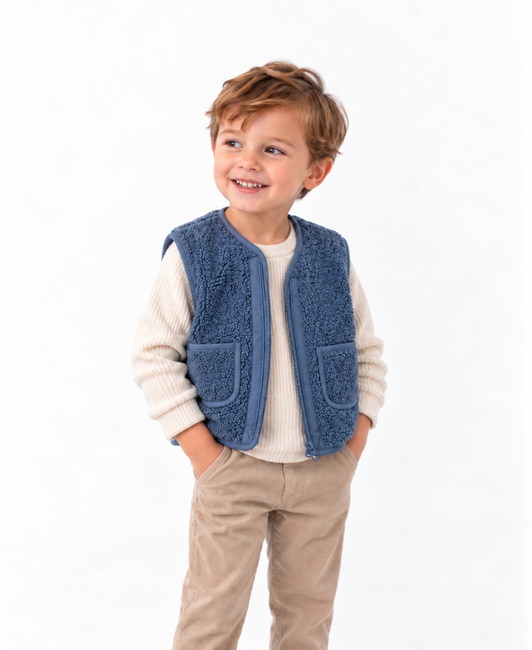 Gilet enfant effet mouton sans manches doublé chaud à poches