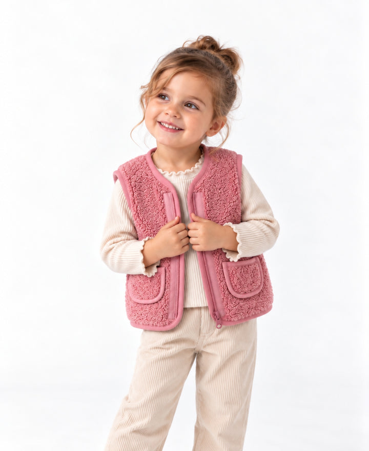 Gilet enfant effet mouton sans manches doublé chaud à poches